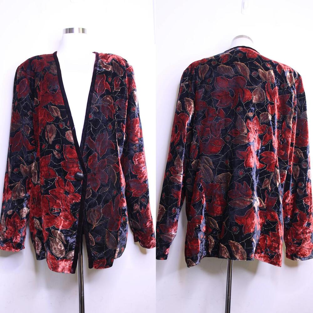 VTG Dark Floral Velvet Jacket - Large